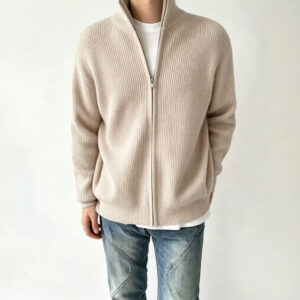 Mens Half-Neck, Warm, High-Grammage Cardigan Sweater Coat