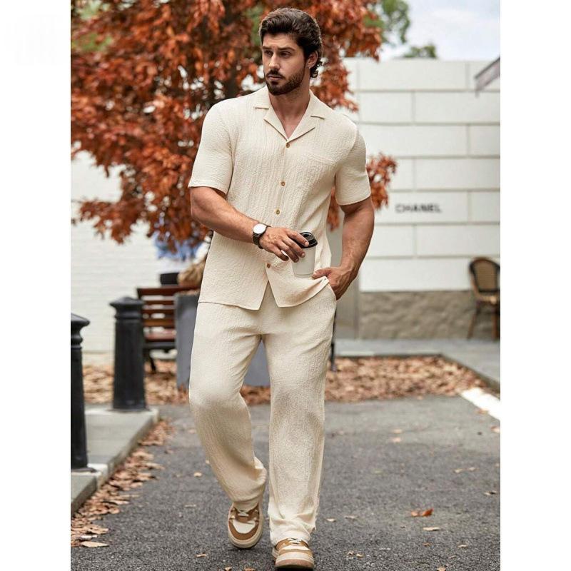 Male Solid Color Button Striped Shirt Sleeve - Image 6