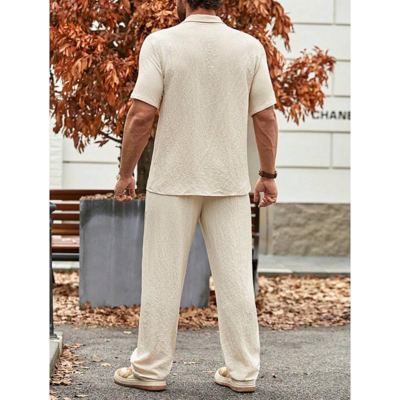 Male Solid Color Button Striped Shirt Sleeve - Image 2