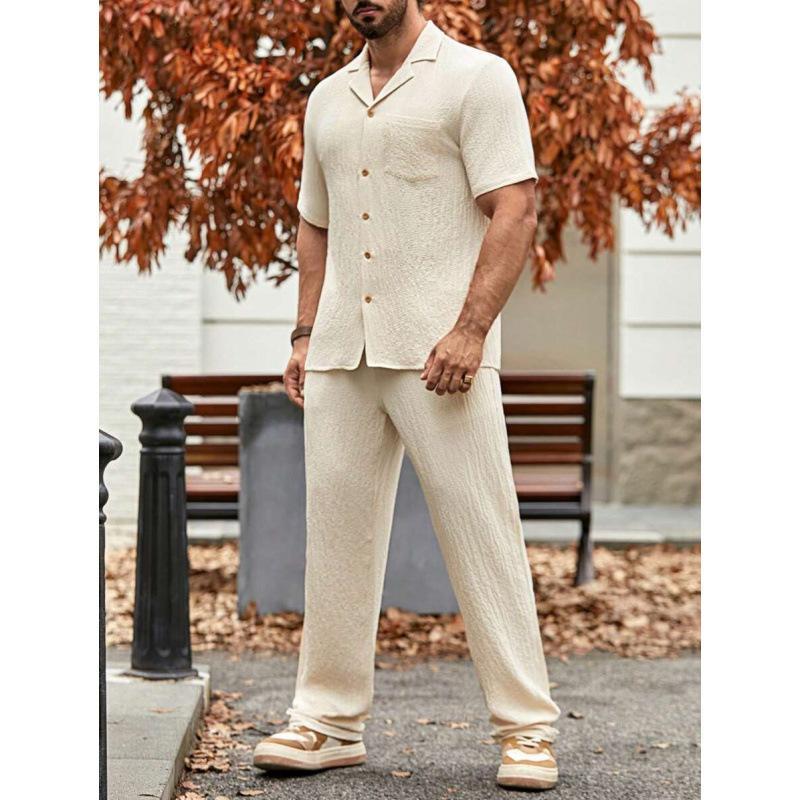 Male Solid Color Button Striped Shirt Sleeve - Image 3
