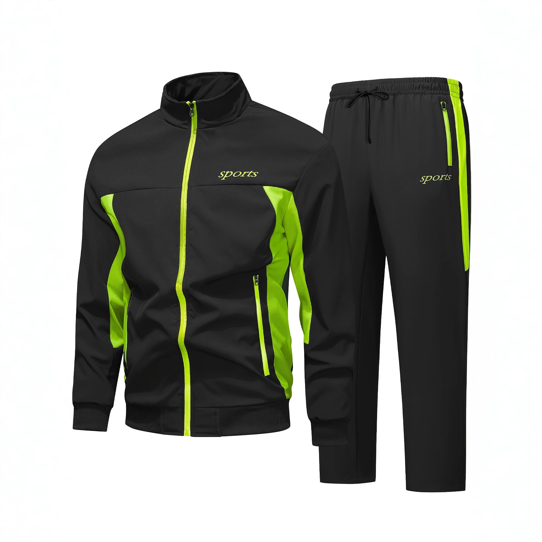 Men's Autumn Casual Sportswear Set With A Stand-up Collar And Color-block Design - Image 6