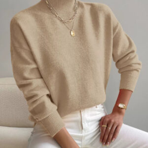Women's Pullover Sweater Casual Solid Color Mid-high Neck Long-sleeved Knitted Tops Clothing