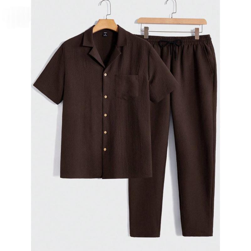 Male Solid Color Button Striped Shirt Sleeve - Image 9