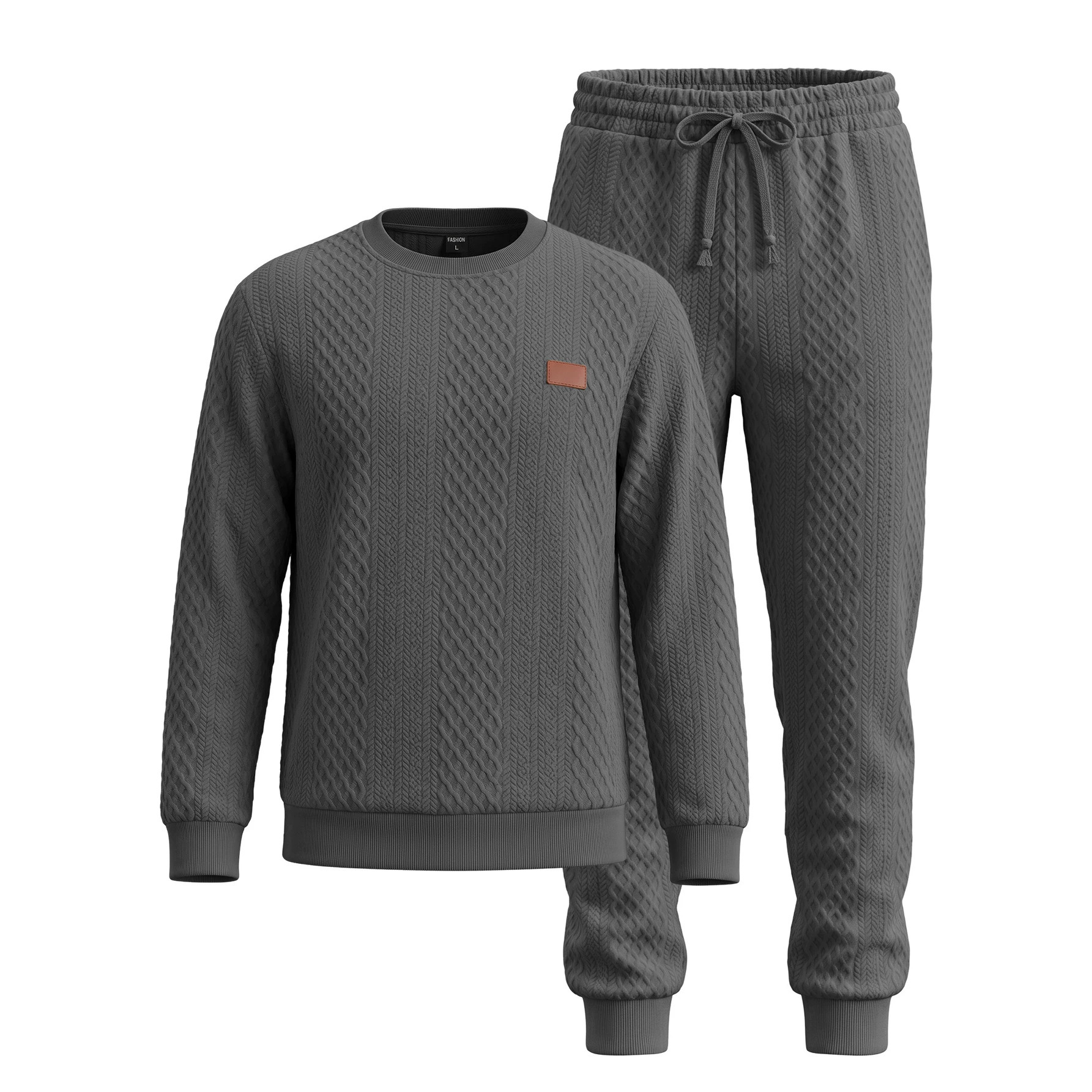 Mens Textured Jacquard Crew-Neck Sweater Set - Image 4