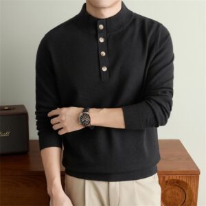Men's Solid-Color Pullover Knit Bottoming Shirt