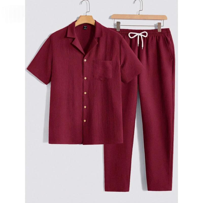 Male Solid Color Button Striped Shirt Sleeve - Image 10