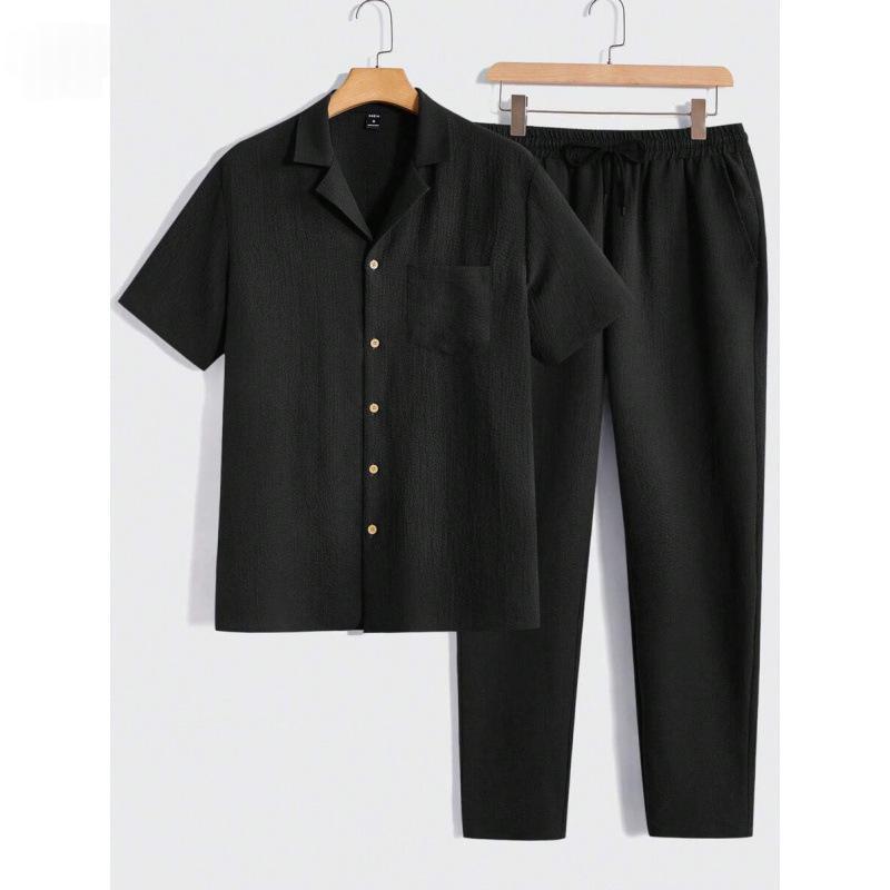 Male Solid Color Button Striped Shirt Sleeve - Image 8