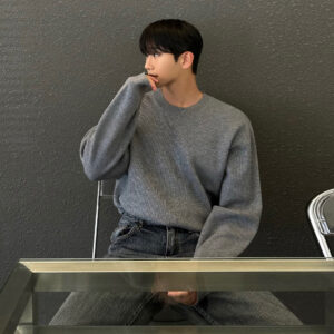 Crew-neck Pullover Sweater Korean-style Workwear Outfit