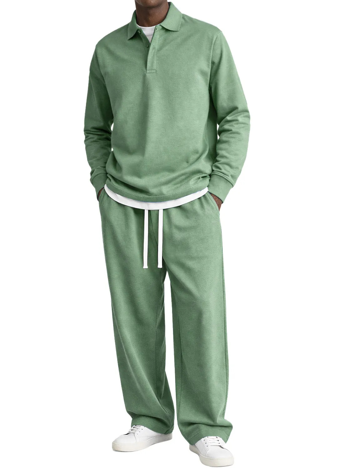 Fallwinter Long-sleeve Button-up Collar Shirt And Pants Set - Image 7
