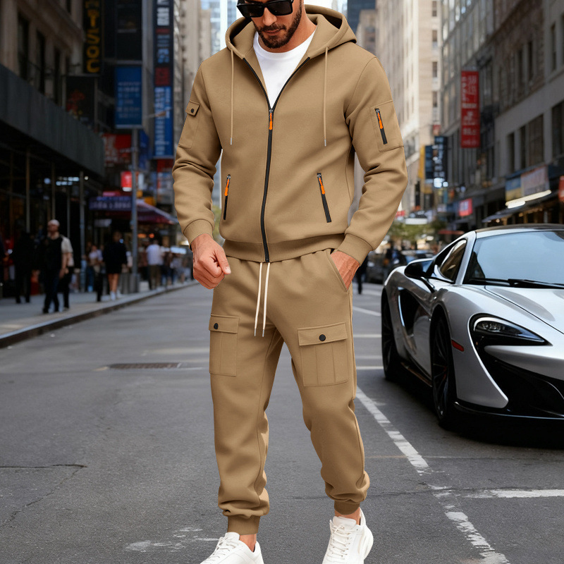 Mens Fleece-lined Loose-fit Casual Hoodie And Pants Set - Image 9